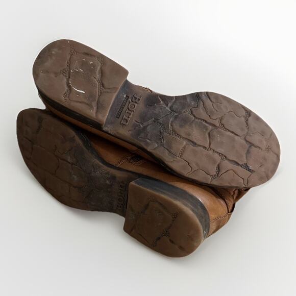 Born Women's 11 M Leandra Distressed Leather Boots Heeled Side Zip Moto Boho - Picture 7 of 9